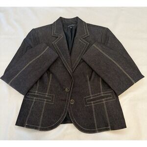 Dark Academia Classic Tailored Business Smart Charcoal Denim Kasper Blazer Sz 10